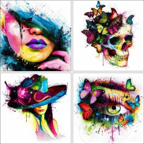 Huacan Full Square Diamond Painting Woman Art 5D Diamond Embroidery Mosaic Rhinestones Butterfly Skull Decor Home Kit