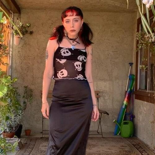 Indie Aesthetic Ruffle Camisole Women Chic Y2K Mesh Suspenders Streetwear 2021 Black Skinny E-girl See-Through Club Crop Tops