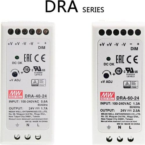 DRA-40/60 -12/24V DIN RAIL Power Supply Meanwell Full range universal ac input for plant cultivation system