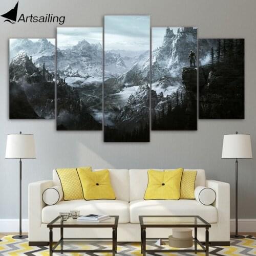 HD 5 piece canvas painting v skyrim posters and prints pictures for living room wall art home decor XA-1948A