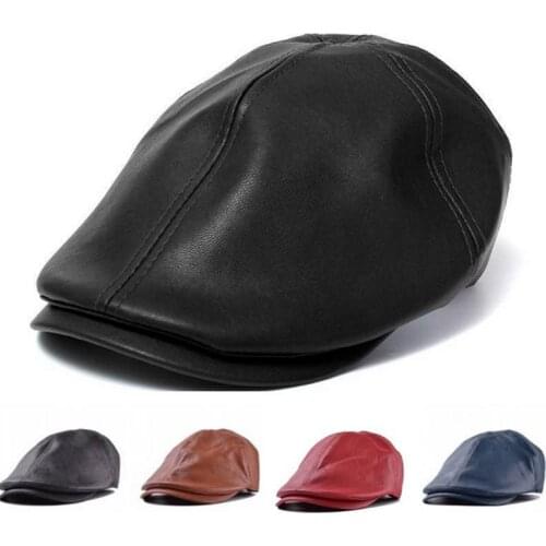 Korean Retro British Style Simple PU Leather Visors Hats Cap Newsboy Painter Hat for Men And Women Spring Summer Casquette