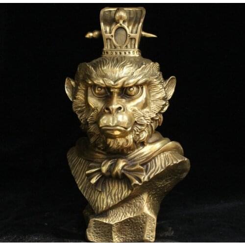 China Feng Shui Brass Mythic Monkey King Sun Wu kong Buddha head Bust statue