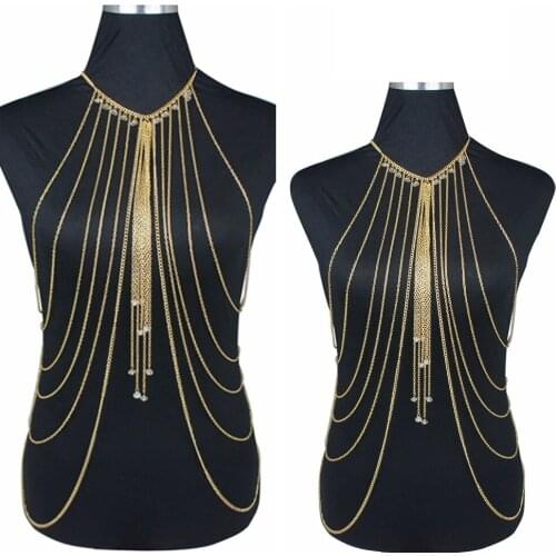 European Style Classic Multi Layer Long Chain Vest Charm Clothes Necklace Gold Women Bodychain Wedding Jewelry