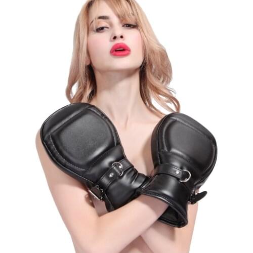 Deluxe Leather Lockable Gloves Bondage Mitts Puppy Mitts Handcuffs BDSM Padded Restraints Mittens With Lock Sex Toys For Couple