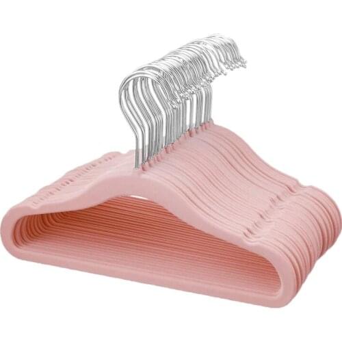 LUDA Flocking Baby Hangers,Non-Slip Kids Hangers with Swivel Hook, Notched Shoulder Design for Children Clothes,30 Pack,Pink