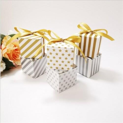 Small Cardboard Square Candy Box Favors Holder Bag Baby Shower Party Gift Boxes Chocolate Wrapping Paper For Wedding Party Guest