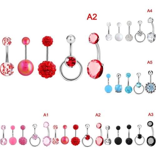5pcs/lot Sexy Belly Piercing Lot Surgical Steel Crystal Belly Button Ring Bar Navel Piercing Set Mix Piercings