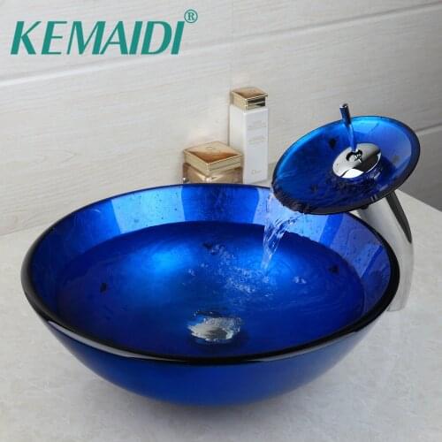 KEMAIDI Hand painting Washbasin Vessel Sink Faucet Set Coutnertop Washbasin Sink Lavatory Round Sink Bowl w/Pop Up Drain