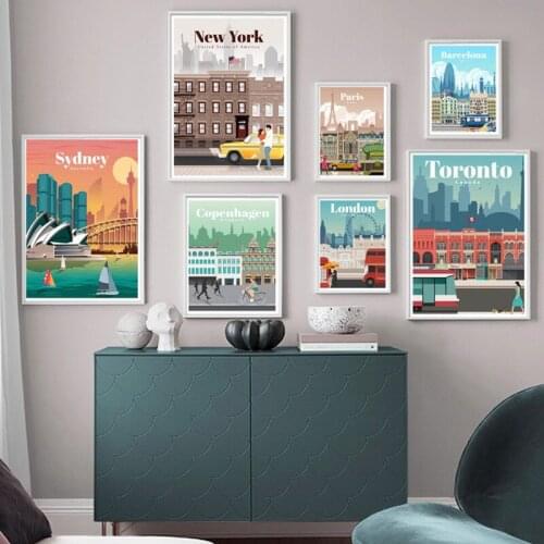 Wall Art Canvas Painting London New York Paris Spain Vintage Travel Cities Landscape Posters and Prints Picture Room Home Decor