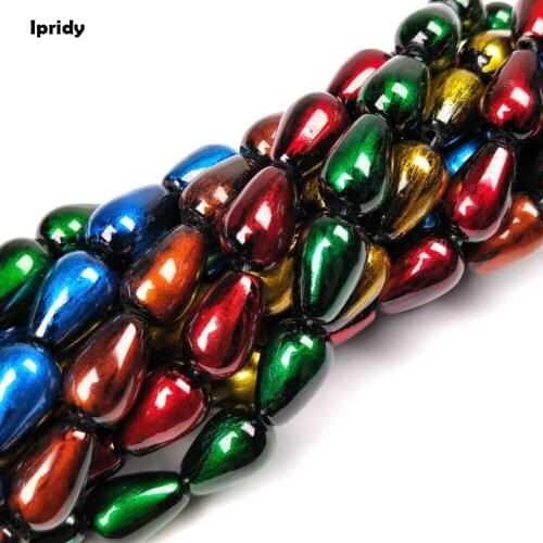 Ipridy Black background double color Mixed Spray Painted Teardrop Glass Bead Strands, 8*13mm Hole: 1.5mm 5 strands/lot