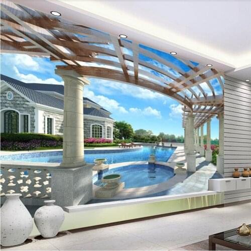 Beibehang Wallpaper Custom Mural Wallpaper Modern Style Luxury Villa Balcony Mediterranean Style 3D Swimming Pool Mural