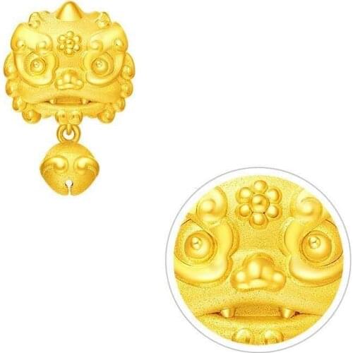 Sand gold gold necklace auspicious little beast waking lion bell pendant 3D gold transfer bead Lulutong necklace