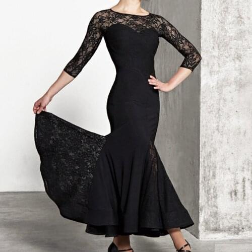 Ballroom Dance Competition Dress Black Lace Sexy Back Party Long Dress Performance Costume Ladies Ballroom Dress Standard 740