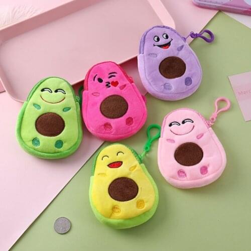 Lovely Cartoon Avocado Plush Coin Purse Wallet Funny Expression Embroidery Soft Headset Small Pouch Zipper Organizer