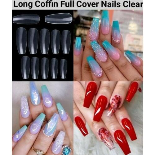 500PCS Long Ballerina Half Tip Nail Tip Clear Coffin False Nails 10 size 0-9 ABS Artificial DIY False Fake UV Gel Nail Art Tips