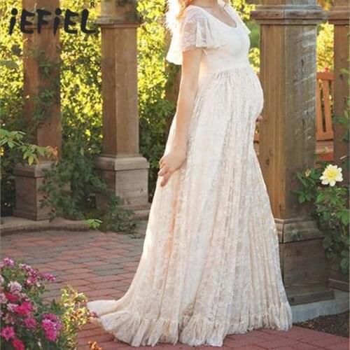 Maternity Sexy Flutter Short Sleeve Lace Dresses For Photo Shoot Maxi Gown Women Pregnant Photography Props Pregnancy Long Dress