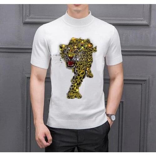 Rhinestones Sweaters And Pullovers Men short Sleeve Knitted Hot drill Sweater High Quality Winter Pullovers Homme