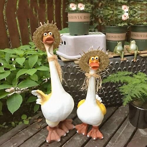 Garden Decoration Outdoor Courtyard Creative Sculpture Animal Resin Lovely Duck Statue Out Door Landscape Exterior Ornament