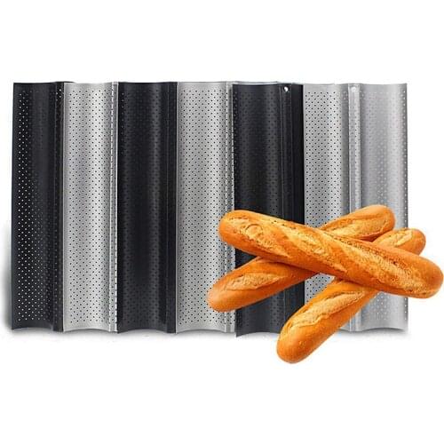 UPORS Stainless Steel Baking Tray Perforated French Bread Pan Non Stick 2 3 4 Groove Baguette Mold Cake Form Baking Accessories