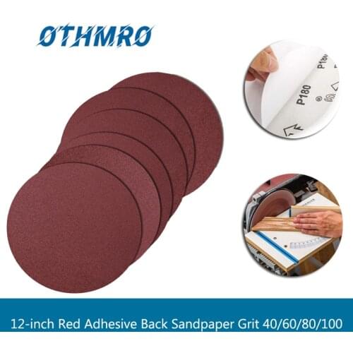 Utoolmart 2/5/8pcs Red Adhesive Back Sandpaper 12-inch No Hole Alumina Round Abrasive Grinding Polishing Tool Grit 40/60/80/100