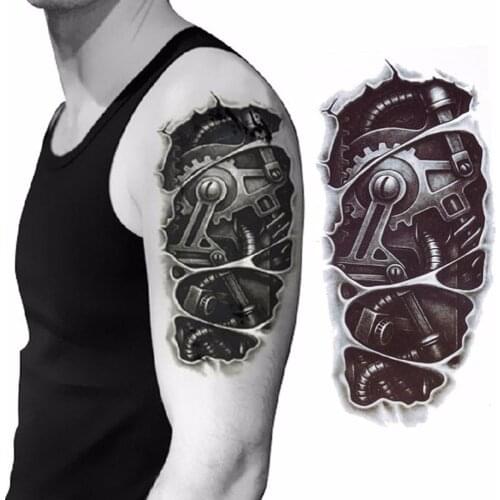 Warterproof 3D Mechanical Arm Fastening Nut Tattoo Sticker For Men Arm Hand Body Temporary Tattoo Tatuagem