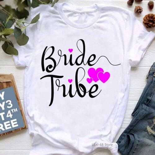Bride Tribe Letter Print T-Shirt Women Clothes 2021 Tshirt Femme Pink Love T Shirt Female Summer Fashion Style Tops Tee