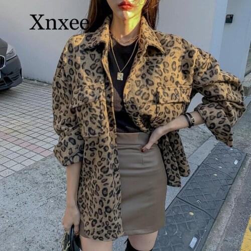 2020 spring Vintage Leopard Jacket Plus Size Casual Leopard Female Coat Winter Tops For Woman Clothes Elegant Wool Outwear