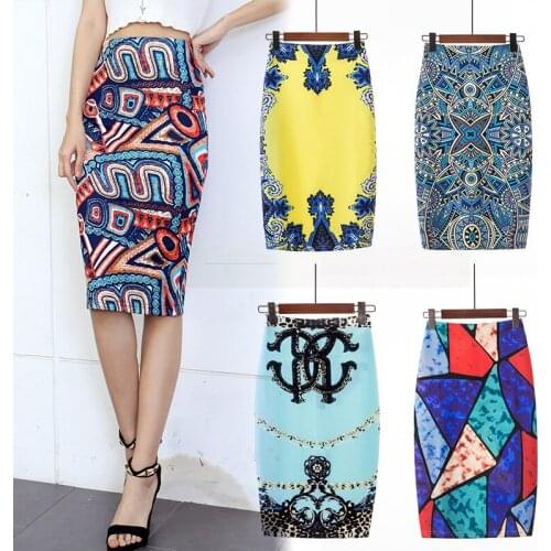 Female skirt sexy print pencil skirt summer print cartoon new large size personality print bag hip long skirt high waist skirt