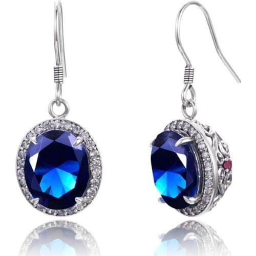 SzjinAo Handmade Women Sapphire Earrings Solid 925 Sterling Silver Gemstone Luxury Fine Jewelry September Birthstone Wedding