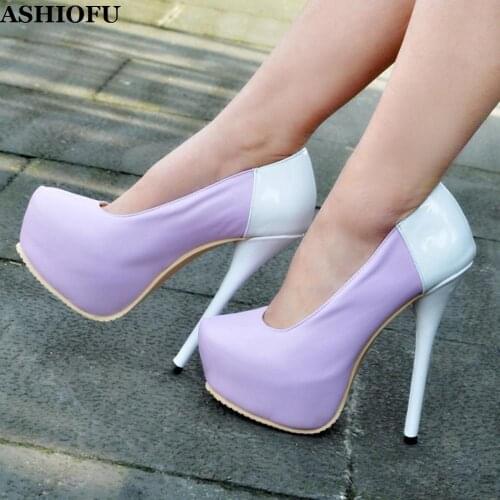 ASHIOFU Handmade Ladies High Heel Pumps Two-tones Office Party Slip-on Dress Shoes Evening Fashion Club Court Pumps Shoes XD082