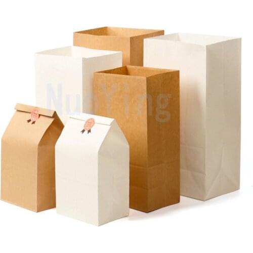 50/100pcs Kraft Paper Flat pocket Brown white Food Sandwich Bread Dried Fruits Cookie Baking Candy Bags Party Wrapping Gift Bags