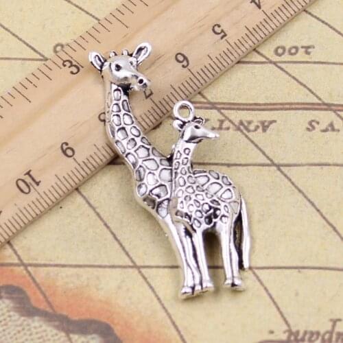 8pcs Charms Mother & Child Giraffe Deer 54x22mm Antique Silver Color Pendants Making DIY Handmade Tibetan Finding Jewelry