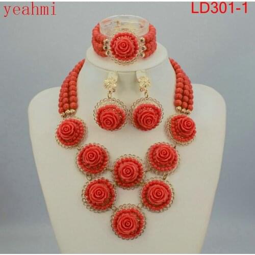 African Wedding Coral Beads Jewelry Set African Beads Jewelry Sets Nigerian Wedding Jewelry Free Shipping white LD301-1