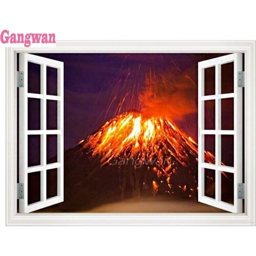 Diamond painting full square round mosaic Volcano eruption 5d cross stitching diamond embroidery Outside the window landscape