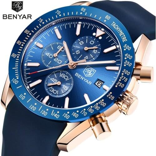 BENYAR New Luxury Silicone Strap Sports Casual Fashion Quartz Chronograph Waterproof Chronograph Mens Watch Relogio Masculino