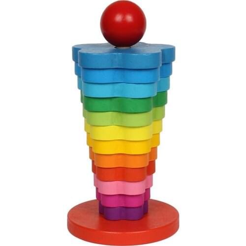 Wooden Toys For Children Educational Toys Wooden Seven-Color Tower Rainbow Tower Of Building Blocks