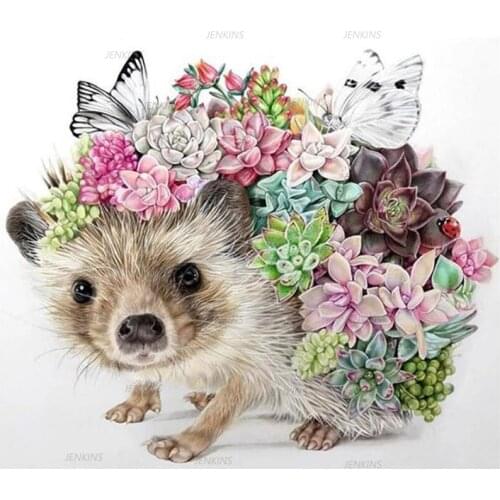 Hedgehog Succulent Plants 5D Diy Round Diamond Embroidery Square Diamond Painting Cross Stitch 5D Mosaic Kits Home Decoration