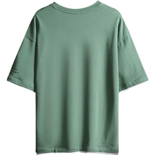 Men Summer Short Sleeve Drop Shoulder T-Shirt Harajuku Letters Printed Solid Color Pullover Tops Casual Loose Streetwear