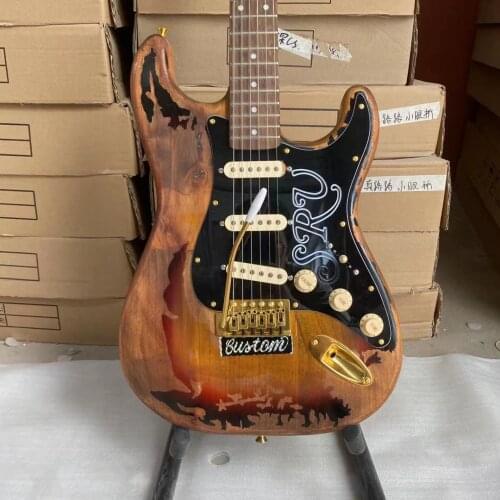 Aged ST Electric Guitar 100% Man Made SRV Model Golden Hardware Elder Guitar Body Free Shipping