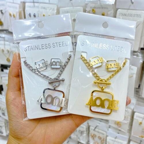 Hot Sale Stainless Steel Jewelry Sets Women Pendants Necklaces Small Stud Earrings Jewelry Sets Accessories Wholesale Ins