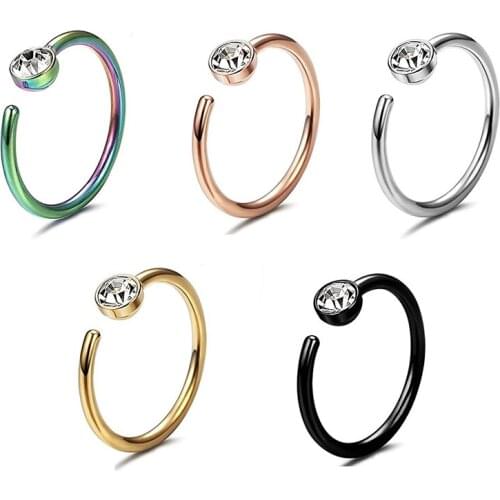 1PC New Fashion 8mm Simple Crystal Steel Nose Hoop Fake Piercing Body Nose Lip Rings Nose Ring Piercing Jewelry