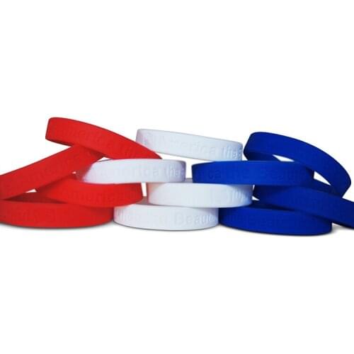 300pcs America the Beautiful Red White & Blue sport silicone wristband bracelet