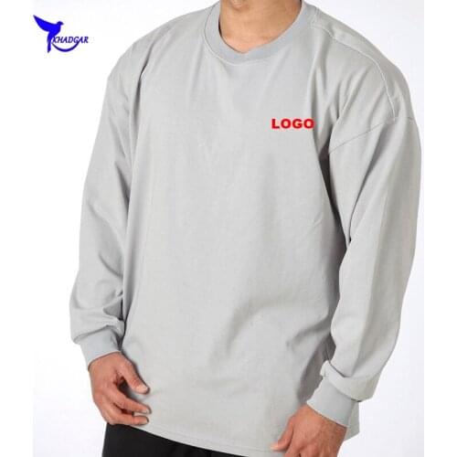 2021 Spring Long Sleeve Cotton Running T Shirt Men Breathable Loose Bodybuilding Fitness Tops Gym T-shirt Male Sportswear Custom