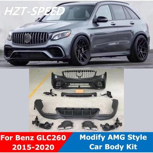 AMG Style Unpainted PP Front Bumper Rear Diffuser Exhaust Pipe Tail Throat For Benz W221 GLC200 260 300 Refitting 2015-2020