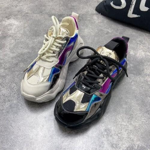 2021 new spring and autumn female British style fashion breathable mesh sports casual shoes thick-soled lace-up color matching