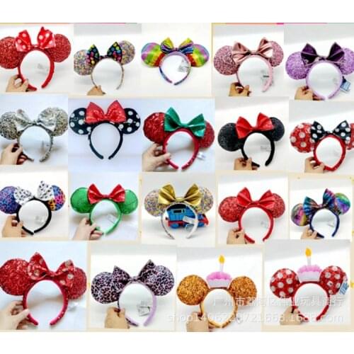 NEW Minnie mickey Sequins Rainbow birthday EARS COSTUME Cosplay Plush Adult/Kids Headband Gift 20 styles