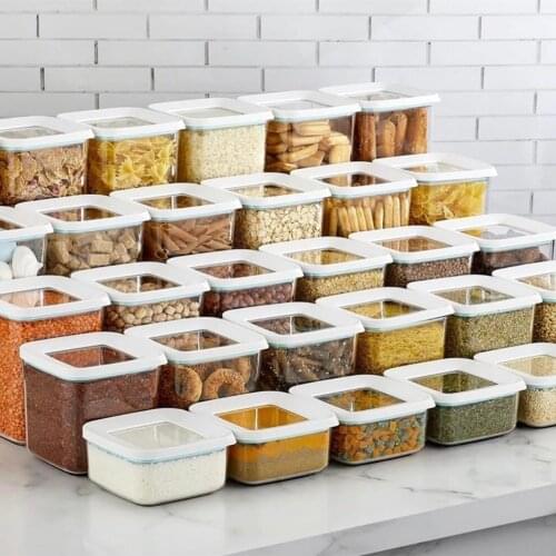 Storage Box Container Set Kitchen Food Organizer Plastic Refrigerator Square Transparent Airtight Jars Noodle Legume Rice Pasta