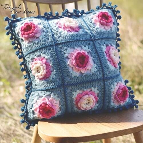 Original Retro Handmade Crochet Sofa Back Cushion DIY Flower Bed Pillow Traits Girdle Pillow Wedding Gfit Decor Prop 45cm