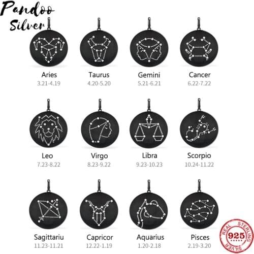 High Quality S925 Sterling Jewelry 1:1 Copy,Constellation Adjustable Necklace Black Silver,Aries Taurus Gemini Cancer Leo Virgo