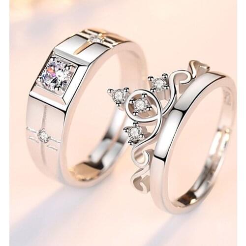 Opening Couple Rings for Men and Women Engagement Simple Fashion Jewelry Accessories Crown Zircon Shiny Wedding Promise Ring